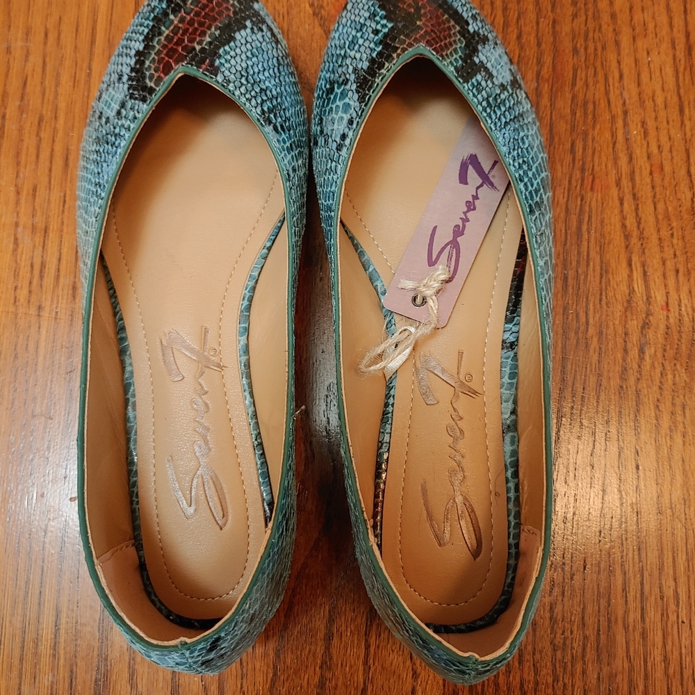 Seven7 Nelly Snakeskin Flats Turquoise Teal 8